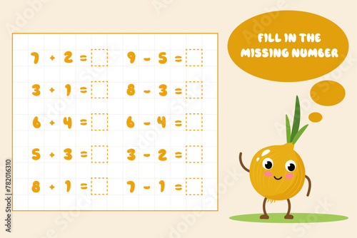 Mathematical educational game for children.Complete the series and fill in the missing numbers.Solve the equation.Educational cards for children.Addition up to 10.Worksheet for schoolchildren. © Gordeeva