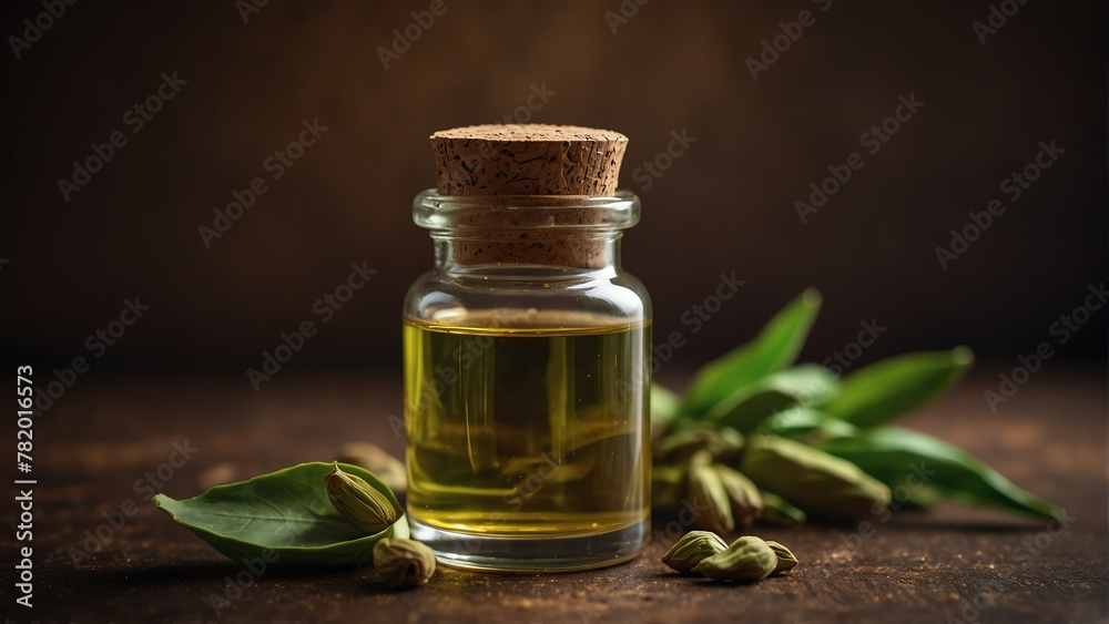 cardamom background with aroma therapy massage essential oil bottle from Generative AI cardamom background with aroma therapy massage essential oil bottle from Generative AI