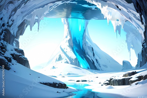 ファンタジーゲームRPG背景　雪と氷の洞窟