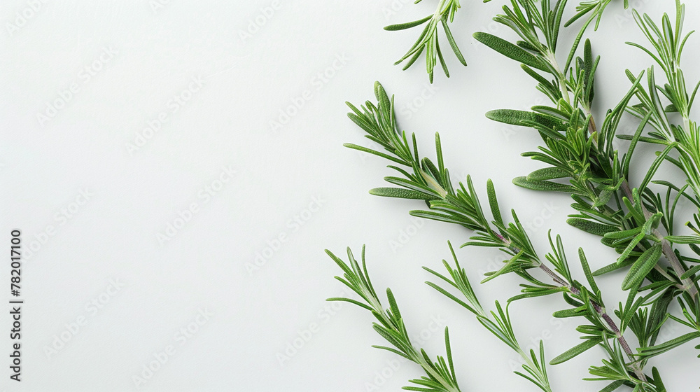 Portion of fresh Rosemary, background, top view, copy space