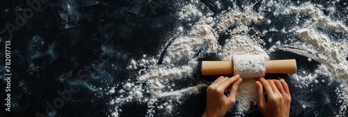 hands keep rolling pin with flour 