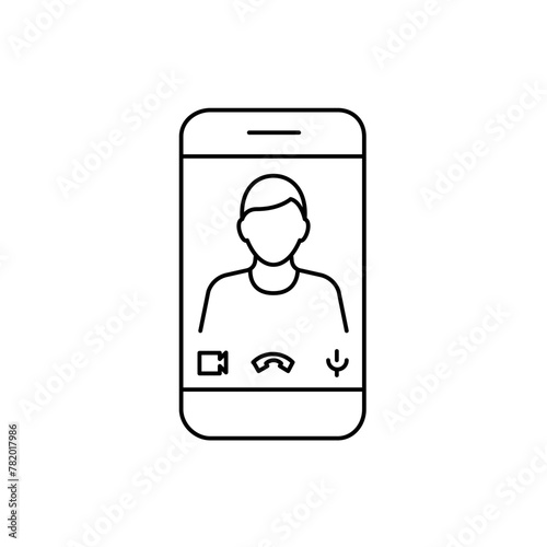 Video call in smartphone line icon. Editable stroke