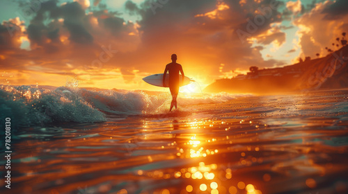 Male surfer running in sea  Santa Barbara  California  USA.