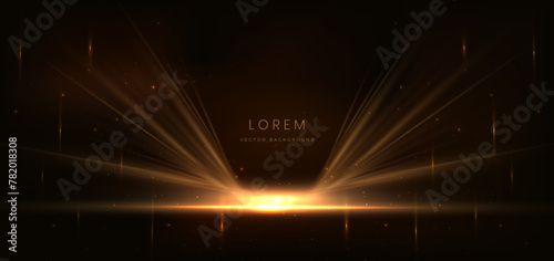 Abstract glowing gold diagonal lighting on dark  background with lighting effect and sparkle with copy space for text. Luxury design style.