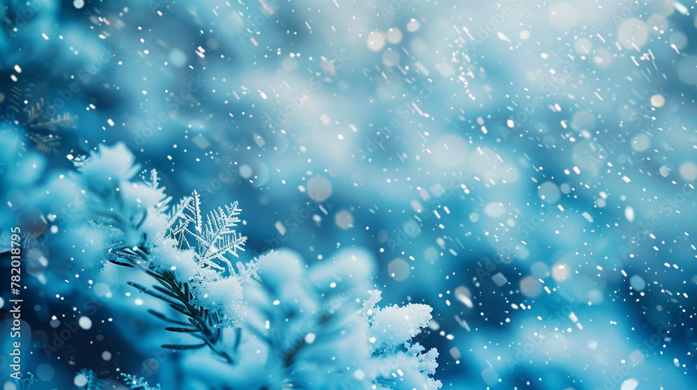 winter light background with sparkle, Christmas background with heavy snowfall
