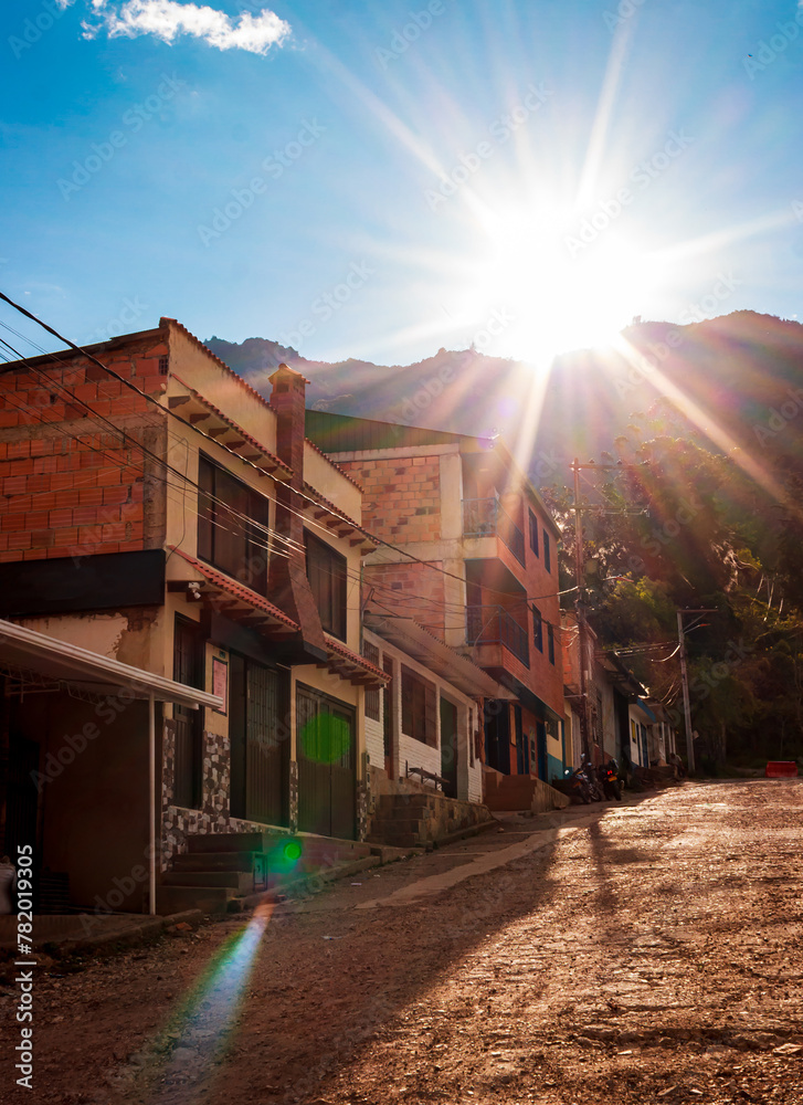 Beautiful sunset over a street in Choachí – Cundinamarca - Colombia