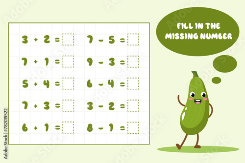 Mathematical educational game for children. Complete the series and fill in the missing numbers. Solve the equation.Educational cards for children.Addition up to 10. Worksheet for schoolchildren. © Gordeeva