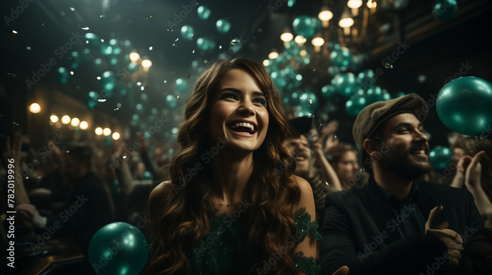 Woman, dressed in green, celebrating St. Patrick's Day