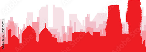Red panoramic city skyline poster with reddish misty transparent background buildings of MISSISSAUGA, CANADA