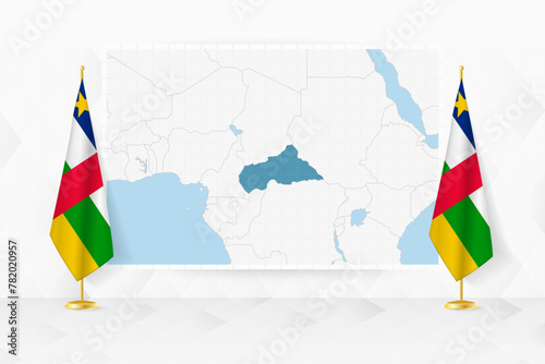 Map of Central African Republic and flags of Central African Republic on flag stand.