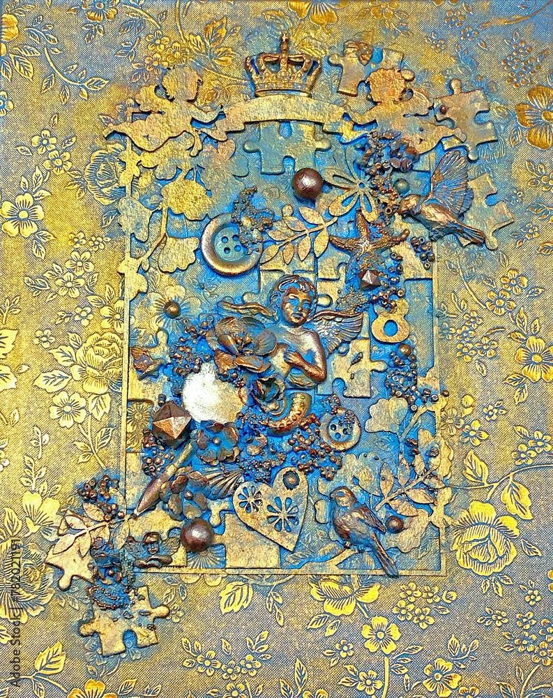 Vintage background in golden blue colors