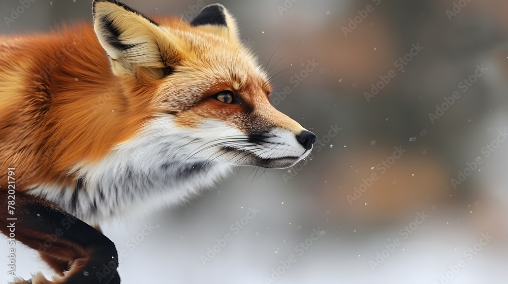 Fototapeta premium Agile Red Fox Mid Leap Amid Snowy Forest Capturing Predator s Energy and Grace