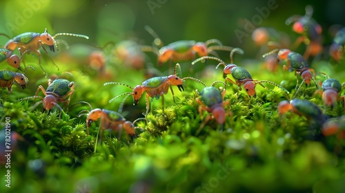 Captivating Macro Glimpse into a Moss Filled Micro Ecosystem Teeming with Springtails photo