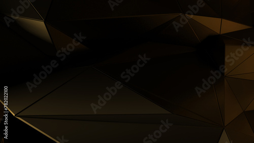 Gold in dark. Abstract golden facets highlighted by light on black background. Can be used as a texture or background for design projects, scenes, etc. 