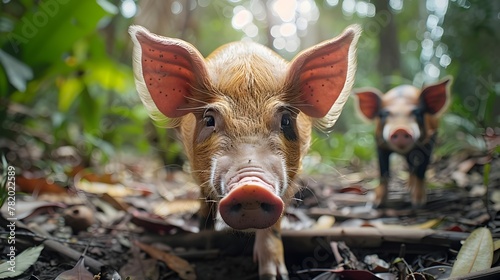 Visayan Warty Pig Rooting in Lush Philippine Forest photo