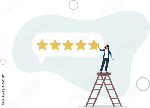 comment or giving product review, best reputation or ranking, assessment, excellent award concept, customer or client giving five stars feedback review.flat vector illustration.