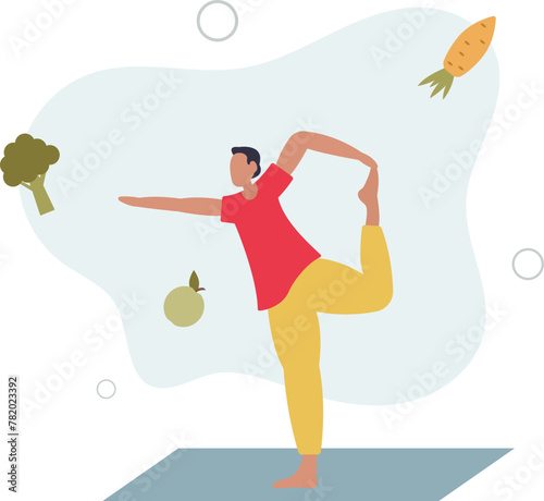 a young guy practices yoga and stretches his body. the concept of preserving youth and diet.