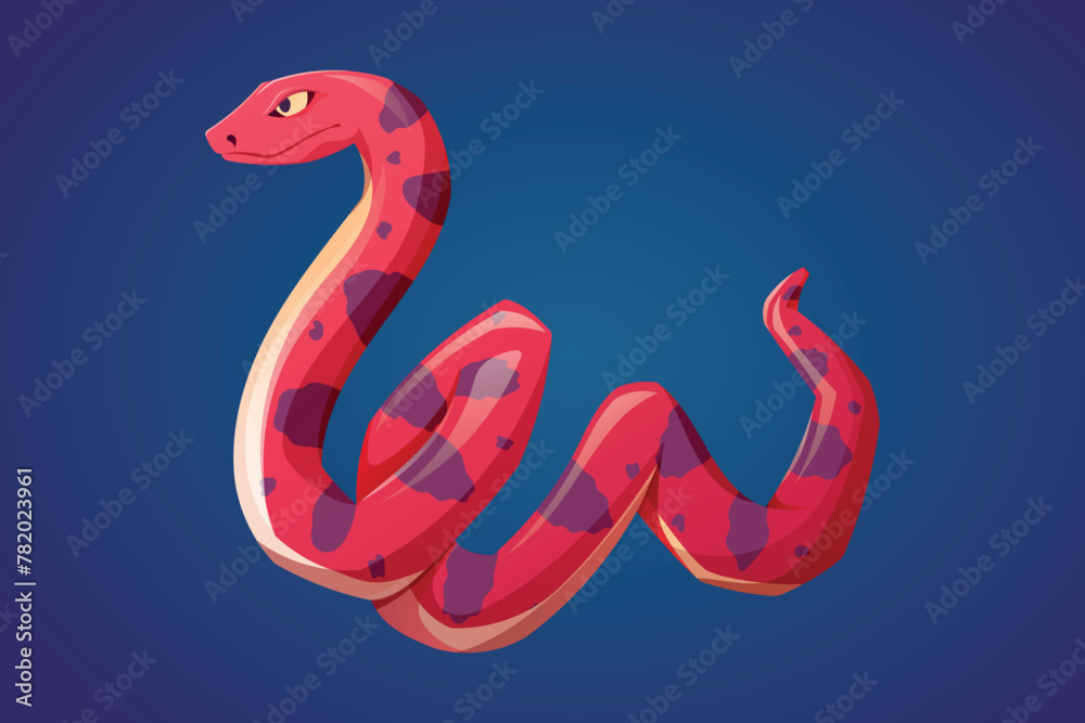 Obraz premium Poisonous dangerous red snake with spots. Vector isolated cartoon reptile.