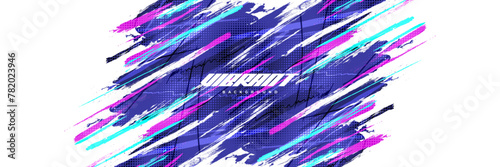 Abstract and Colorful Brush Background with Halftone Effect. Brush Stroke Illustration for Banner, Poster, or Sports Background. Scratch and Texture Elements For Design