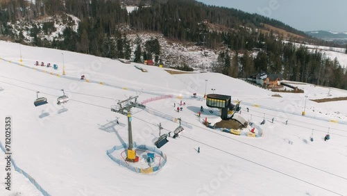 Winter Aerial view on the ski lift in Zakopane. Polana szymoszkowa