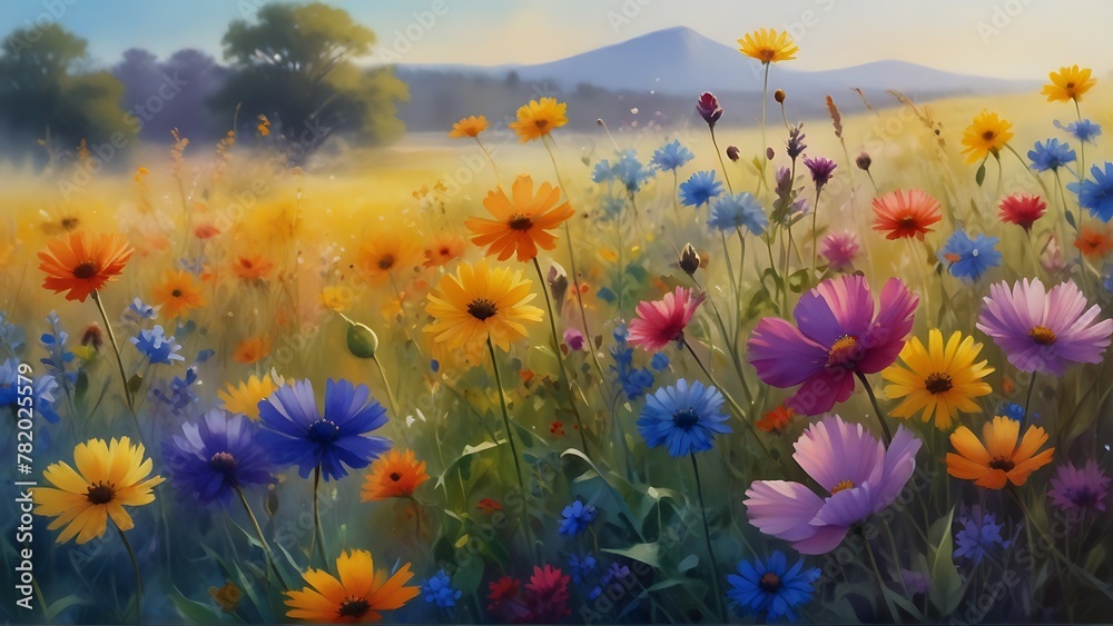 Wildflower Wonderland: A Field of Vibrant Blossoms Bathed in Warm Sunlight Wildflower Wonderland: A Field of Vibrant Blossoms Bathed in Warm Sunlight