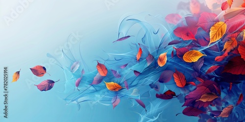 Foggy wind minimalist abstract background with autumn leaves. 3D render. AI Image © dekreatif
