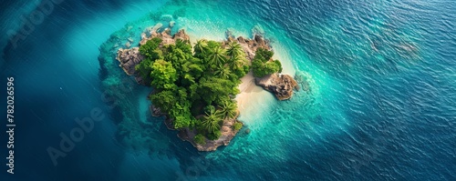Aerial perspective of a secluded tropical island surrounded by azure waters, offering a sense of escape and tranquility. © taelefoto