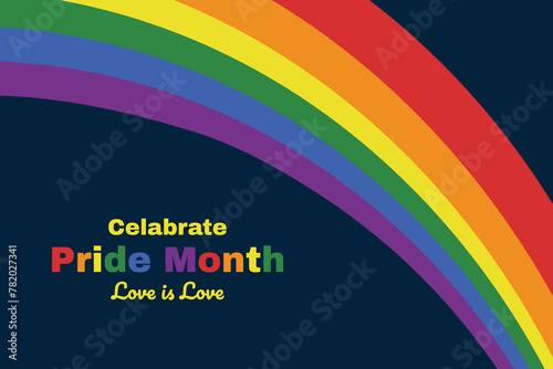 Celabrate, pride, month, love is love, lgbtq, celabrate, rainbow, color, flag, strips, wishing, greeting, social media banner design vector illustration photo