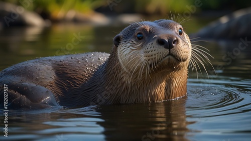 Unleashing Vitality: Majestic Giant River Otter Amidst Nature's Abundance