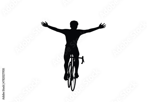 Cycling, black silhouette vector, white background.