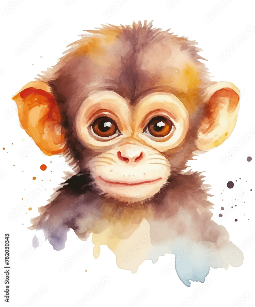 Adorable Baby Monkey Big Eyes Watercolor