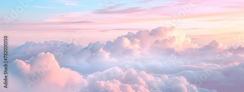Clouds background in soft, warm, pastel and neutral colors. Aesthetic minimalism wallpaper for social media content. View of sky above clouds. Serene, calming backdrop. Tranquility and simplicity. photo
