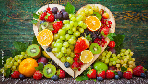 Heart made of fruits