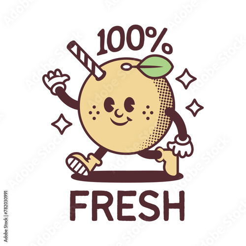 Orange Juice Vintage Mascot. Retro Fruit Character.