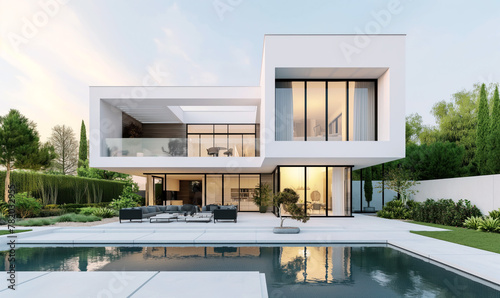 Modern home showcases stunning architectural design and poolside luxury. This villa blends indoor comfort with outdoor serenity, perfect for stylish living