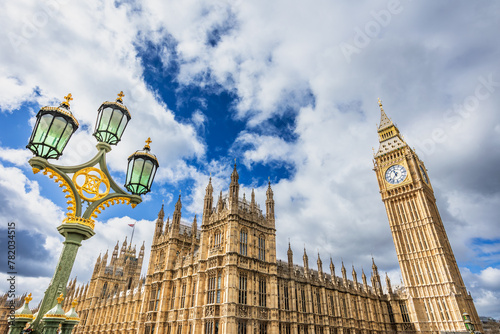 The Westminster Palace with the Clock Tower in London, the United Kingdom