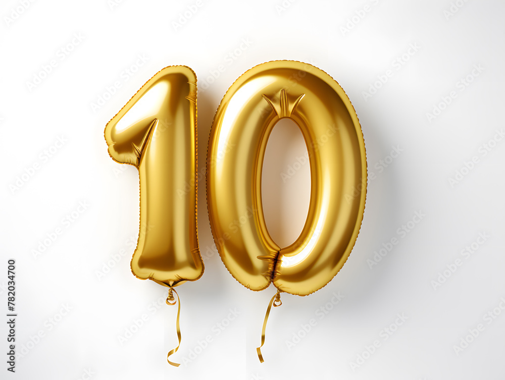 Number 10 golden balloon isolated on white Number 10 golden balloon isolated on white