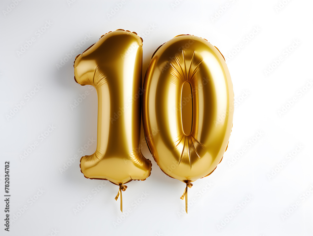 Number 10 golden balloon isolated on white Number 10 golden balloon isolated on white