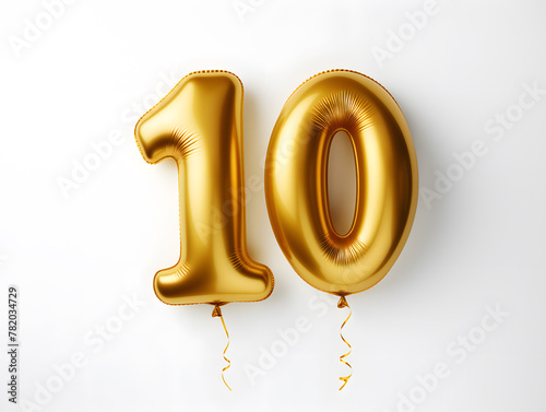 Number 10  golden balloon isolated on white photo