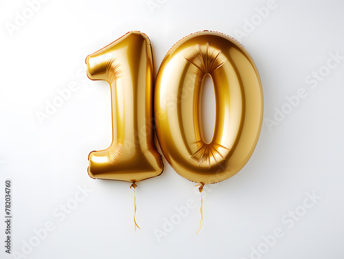 Number 10  golden balloon isolated on white