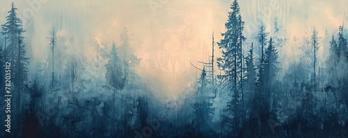 Subtle color scheme enhances the peaceful ambiance of a pine forest in this abstract backdrop.