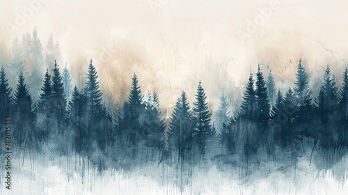 Muted tones create a soothing backdrop for this abstract representation of a pine forest. photo
