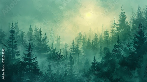 Tranquil pine forest setting comes to life in this abstract background with muted tones. photo