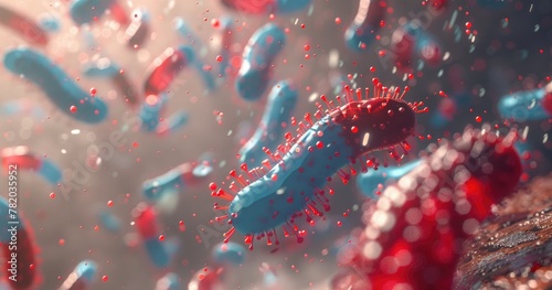 An abstract representation of a virus with dynamic surface spikes, rendered in 3D to emphasize the structure and form of viral particles.