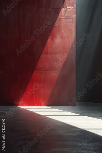 A red wall with a light shining through it and some shadows, AI