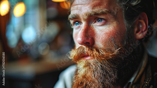 Close portrait of a man with a beard in retro style.