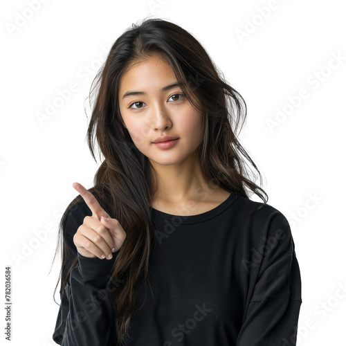 Young Woman Gesturing With Finger on Transparent Background