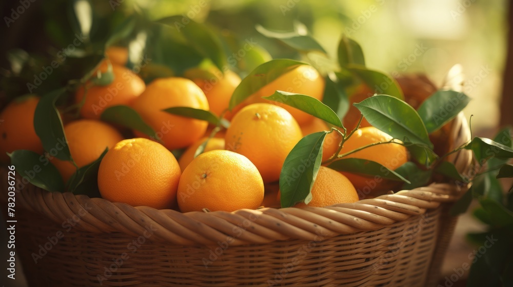 Basket of oranges in a charming vintage setting