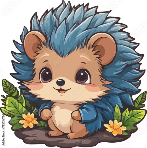 Cute hedgehog on a walk. Children's illustration