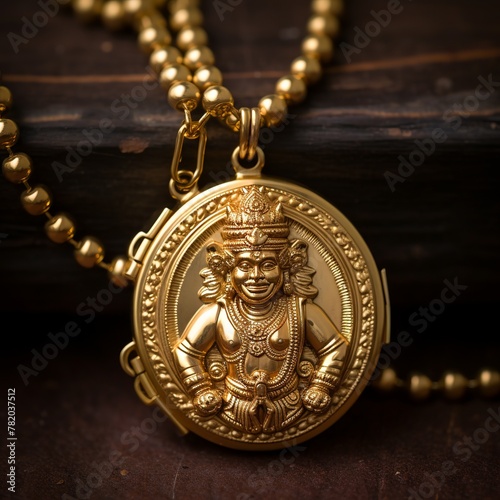 illustration of hindu god hanuman ji gold locket, Generative ai